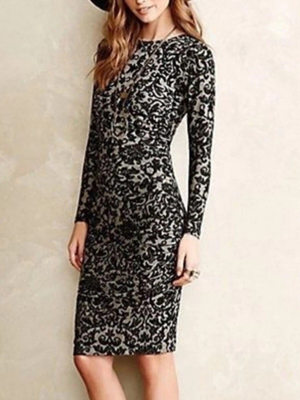 Anthropologie Ganni Black Lace Textured Tapestry Print Ruched Dress Size M